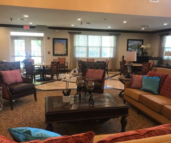 Large indoor lounge area at Pacifica Senior Living Hemet in Hemet, California