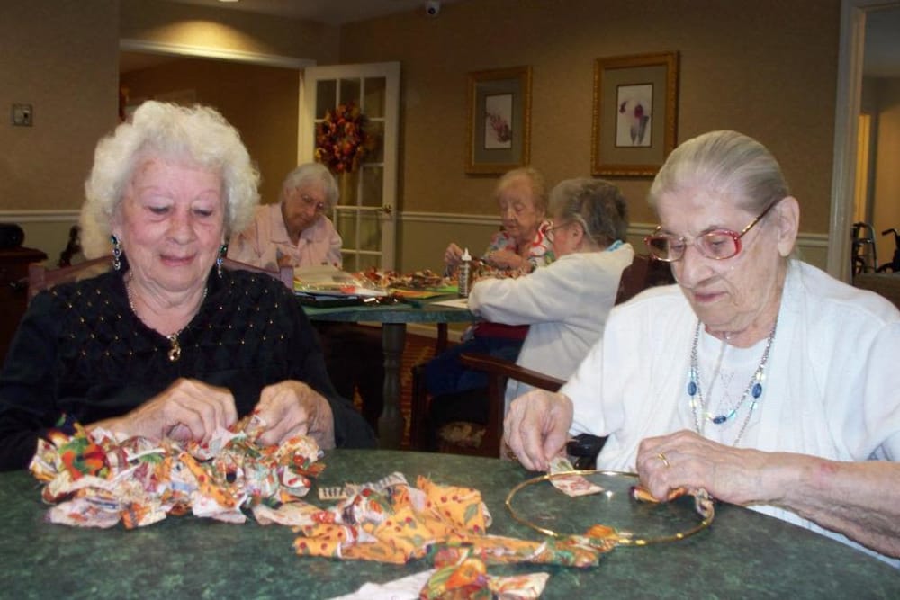 Residents crocheting at Heritage Hill Senior Community in Weatherly, Pennsylvania