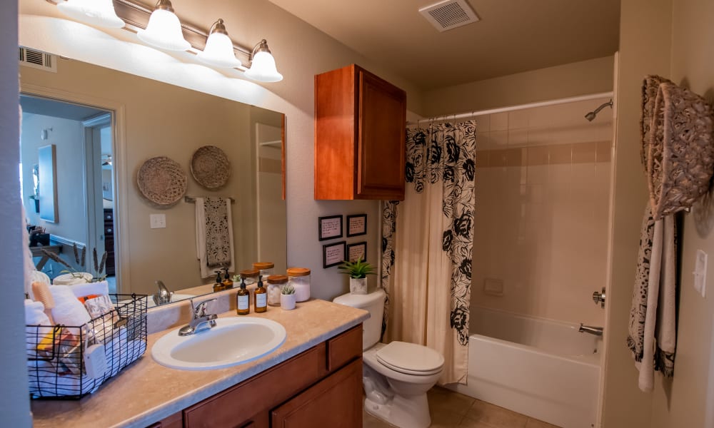 Spacious and clean model bathroom at Colonies at Hillside in Amarillo, Texas