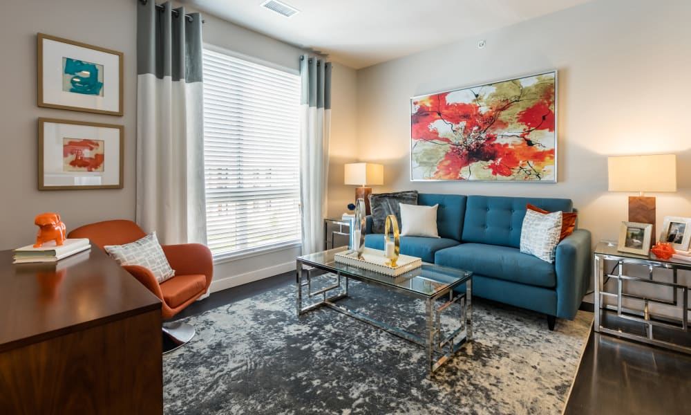 Living room at Strata Apartments in Denver, Colorado