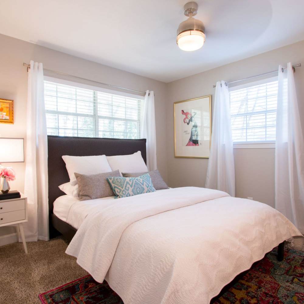 Bedroom with dome light and window at Avonlea Westside in Atlanta, Georgia