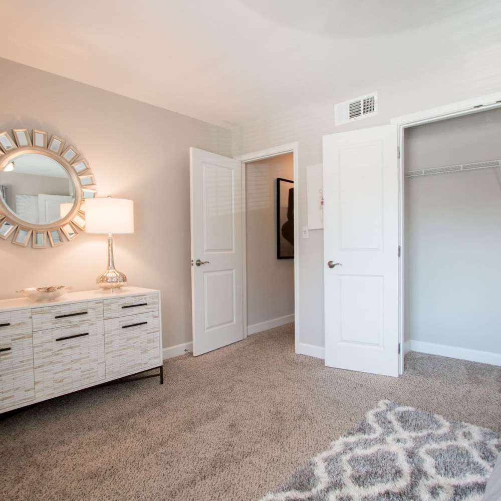Bedroom with walk-in closet at Avonlea Westside in Atlanta, Georgia