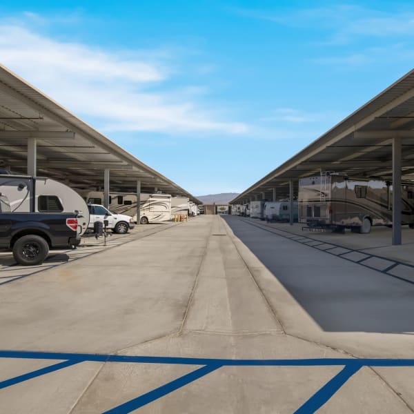 Covered RV and boat storage at StorQuest RV & Boat Storage in San Tan Valley, Arizona