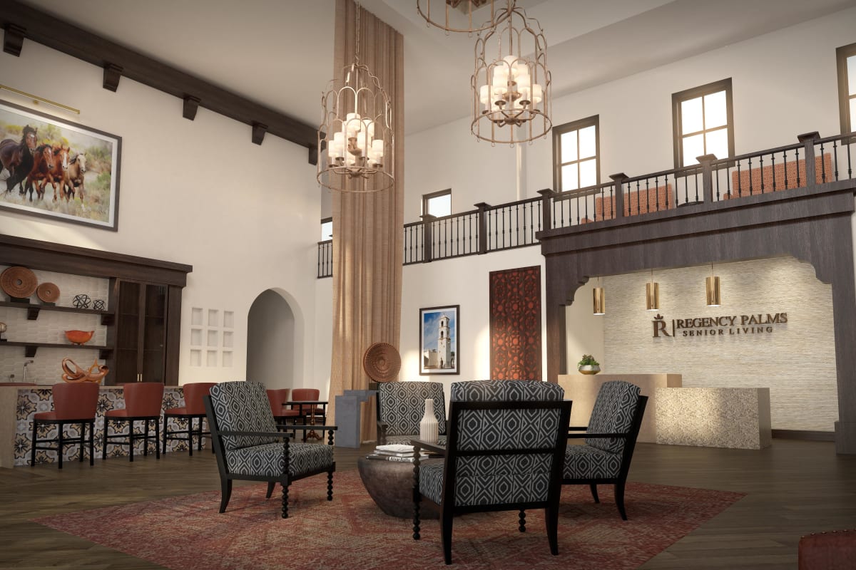 Main lobby and reception at Regency Palms Oxnard in Oxnard, California