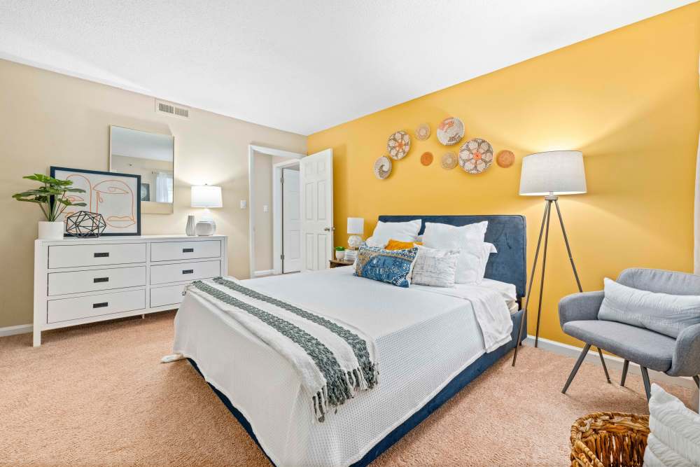 Bedroom in a model home at The Ellery of Cary in Cary, North Carolina