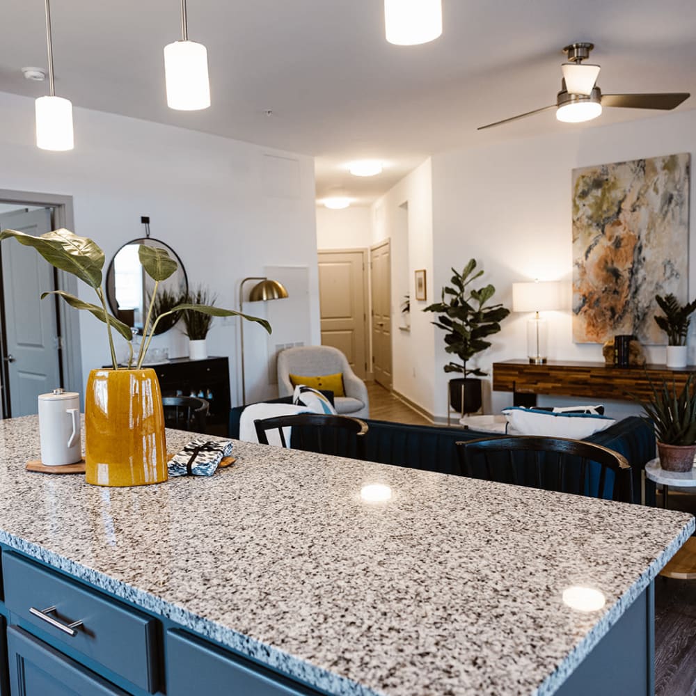 Shiny and elegantly styled counter top at Center West Apartments in Midlothian, Virginia