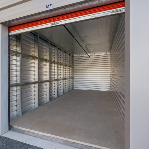 An open outdoor storage unit at StorQuest Self Storage in Reno, Nevada