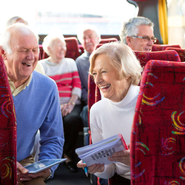 Residents on a shuttle at Pacifica Senior Living Forest Trace in Lauderhill, Florida