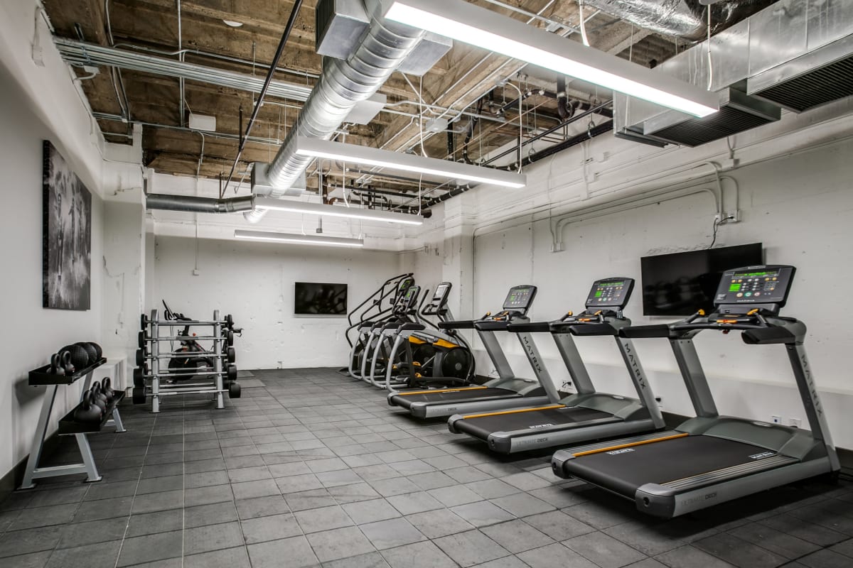 Inside the fitness center at The Drakestone in Dallas, Texas