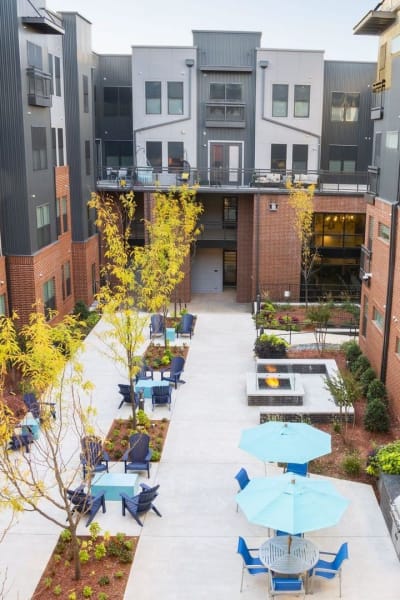 Steelyard courtyard with firepits and grilling stations in Oklahoma City, Oklahoma