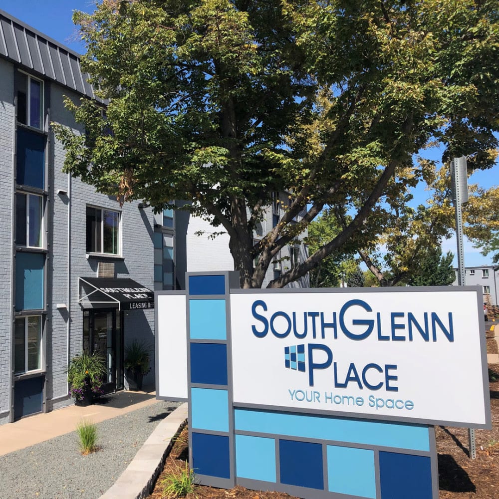 Front entrance by leasing office at Southglenn Place in Centennial, Colorado