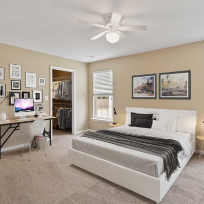 A furnished bedroom at Columbia Colony in Patuxent River, Maryland