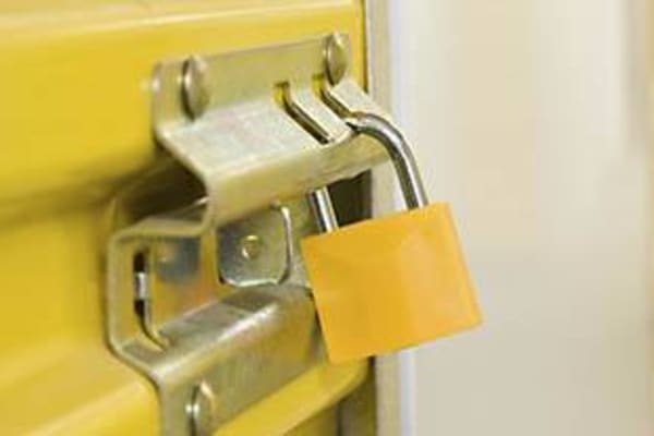 A lock on a storage unit at Crown Self Storage in N Las Vegas, Nevada