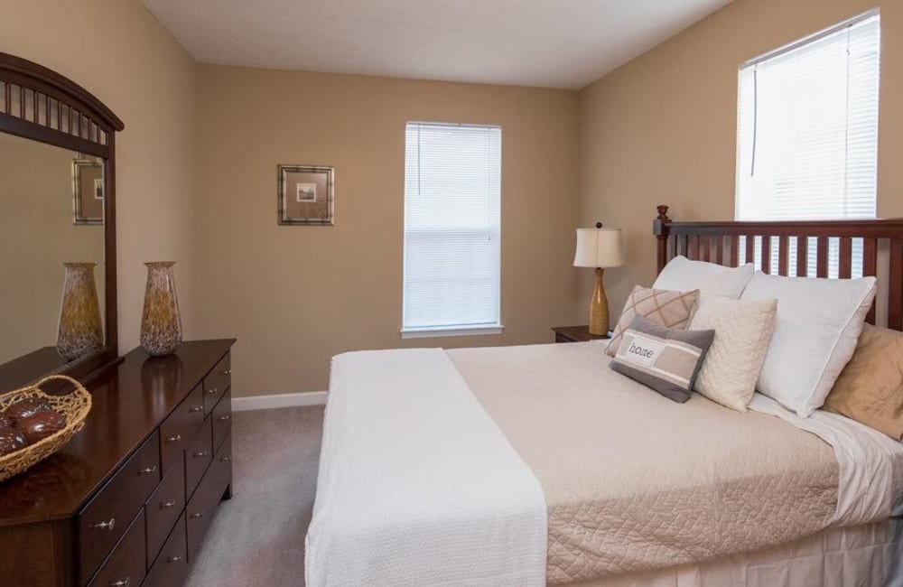 Model bedroom at Main Street Apartments in Huntsville, Alabama