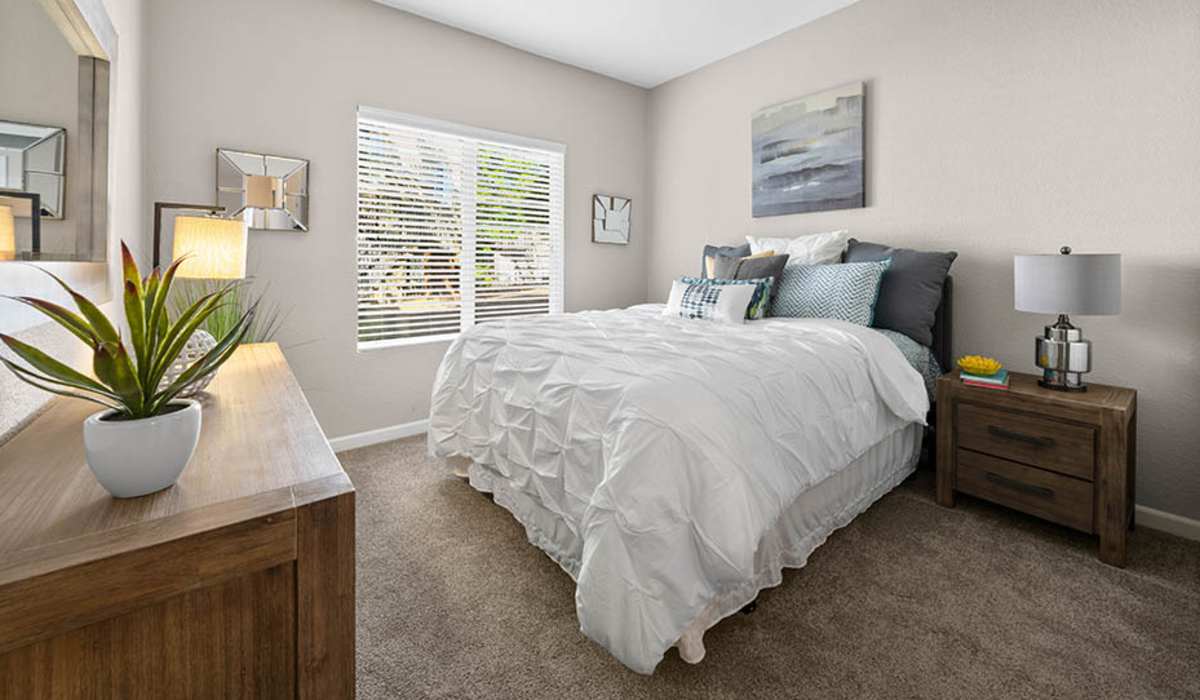 Model bedroom at Waterford Place in Folsom, California