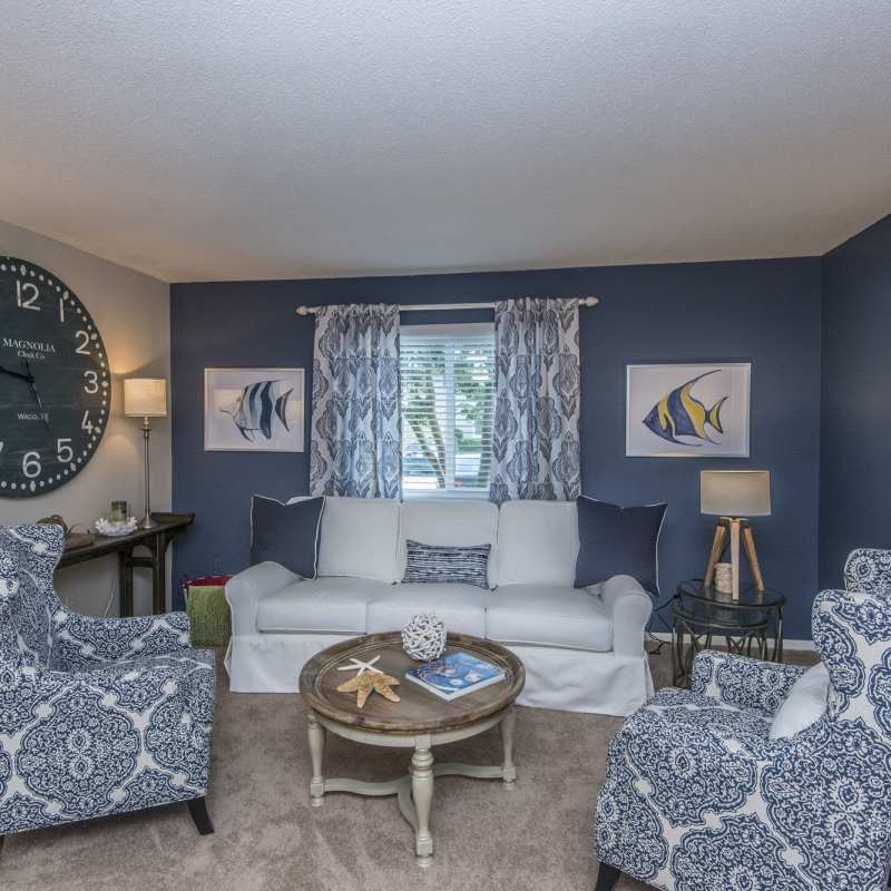 Spacious living room at James Towne Village in Charleston, South Carolina
