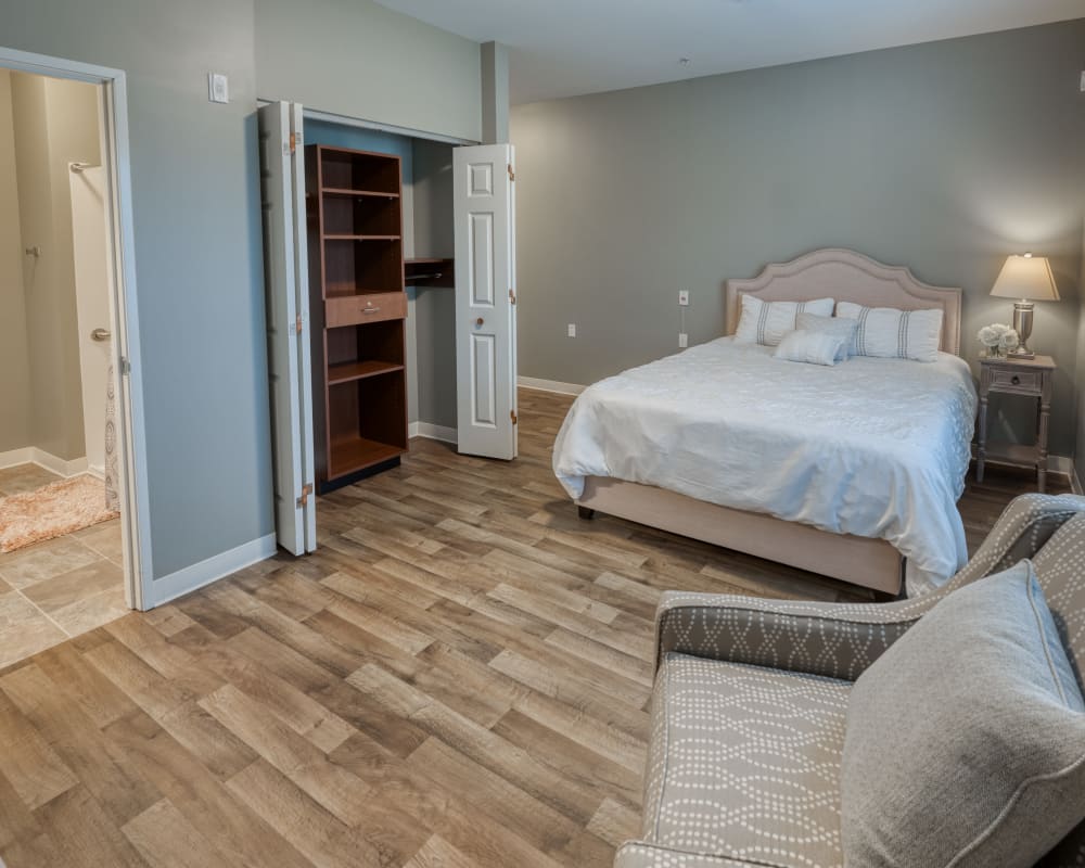 Model studio senior apartment at Addington Place of Edwardsville in Edwardsville, Illinois.