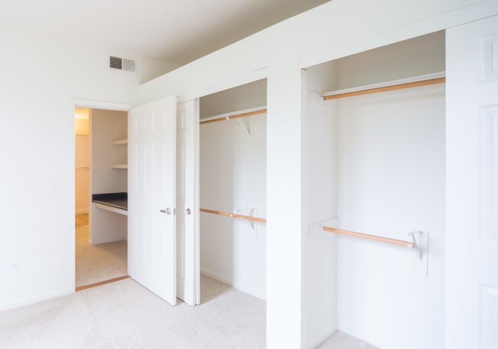 Bedroom with closet space at Park Hacienda Apartments in Pleasanton, California