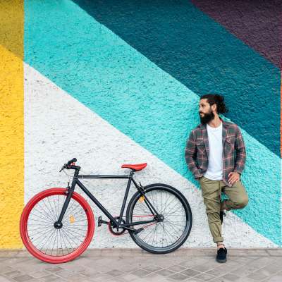 Man standing against a wall near Emerald Place in Lancaster, Ohio