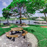 Grilling station and picnic tables at Sole at Citrus Park in Tampa, Florida