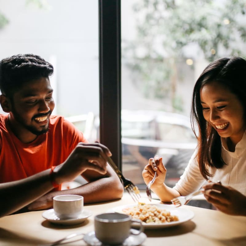 Friends enjoy a meal near Scott's Edge, Richmond, Virginia