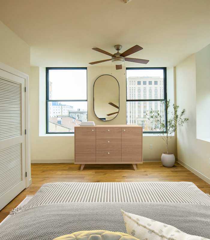 Furnished bedroom in an apartment at Reside MKT in Wilmington, Delaware 