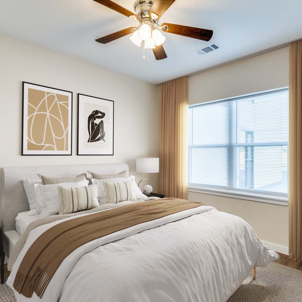 Bright bedroom at The Trail Lakes in Fort Worth, Texas