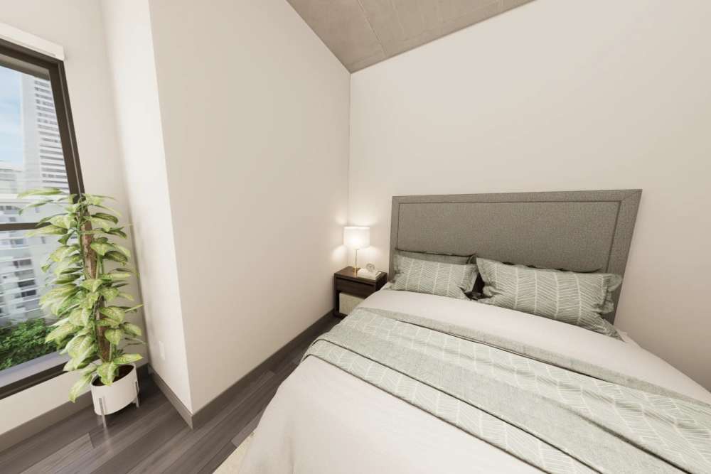 Rendering of well lit bedroom at Lark Landing in San Francisco, California