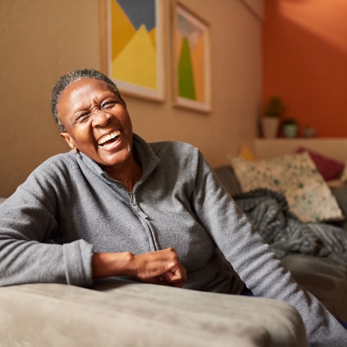 A resident smiles at The Collection at American Tobacco Center, Richmond, Virginia