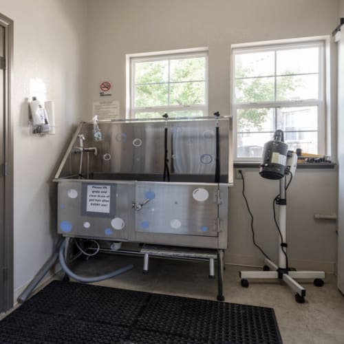 A pet washing station in an apartment complex at Fox Ridge in Longmont,Colorado