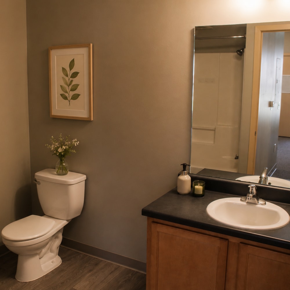 roomy bathroom at East Village Square in Des Moines, Iowa