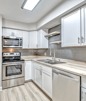Bright kitchen with all the appliances at Terraces of Elk Grove in Elk Grove Village, Illinois