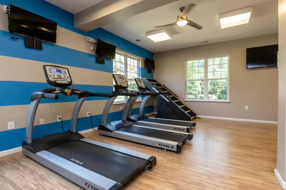 Fitness center with treadmills at Camellia in Raleigh, North Carolina