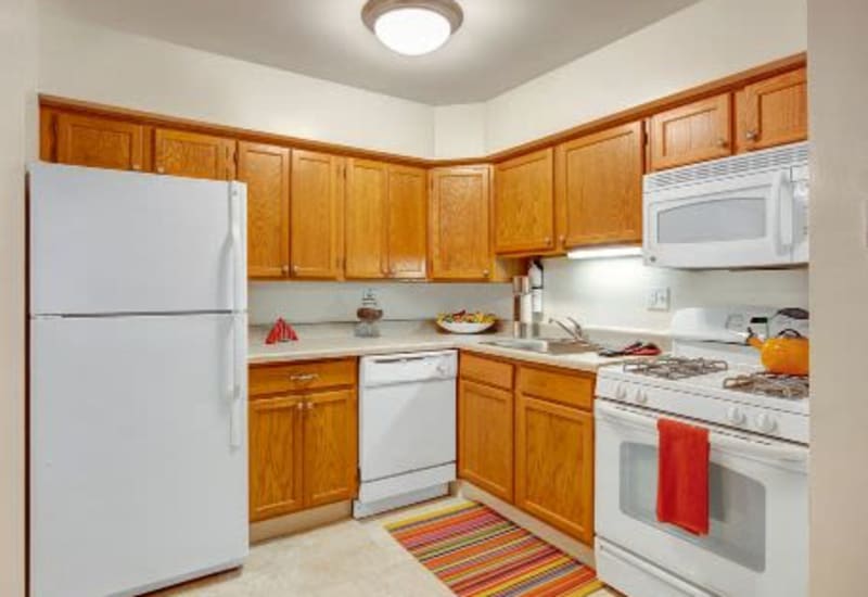 Kitchen with stainless steel appliances at Blackhawk Apartments in Elgin, Illinois