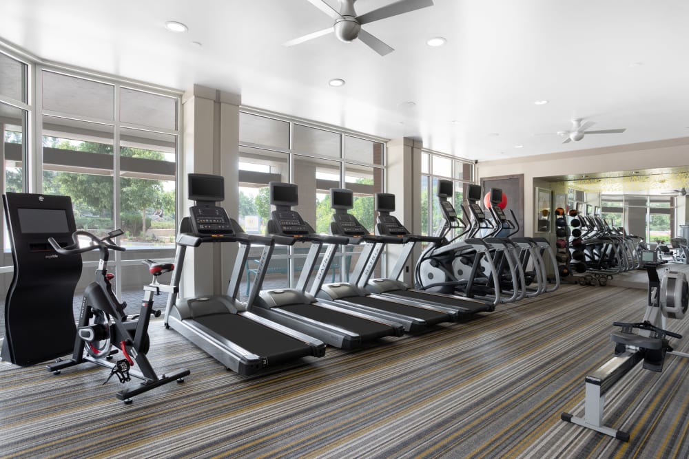 Fitness center with plenty of individual workout stations at Helios in Englewood, Colorado