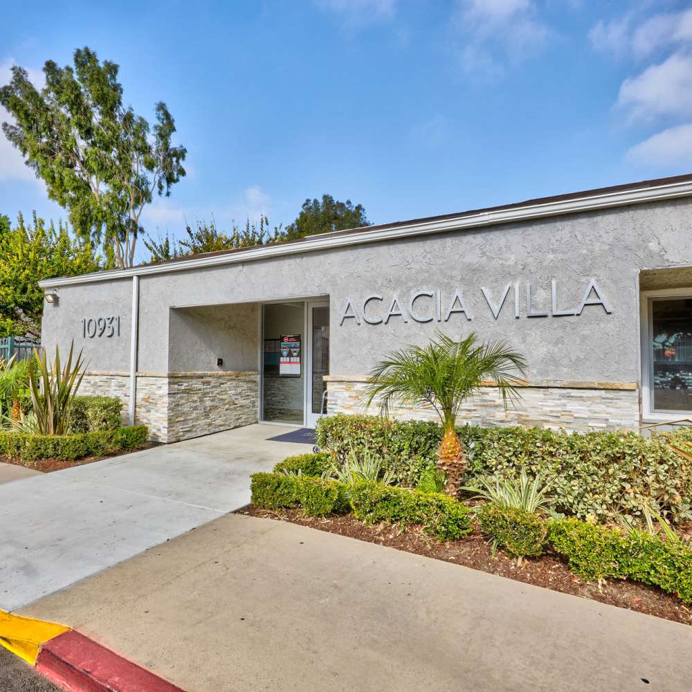 Entrance of the apartments at Acacia Villa in Garden Grove, California, 