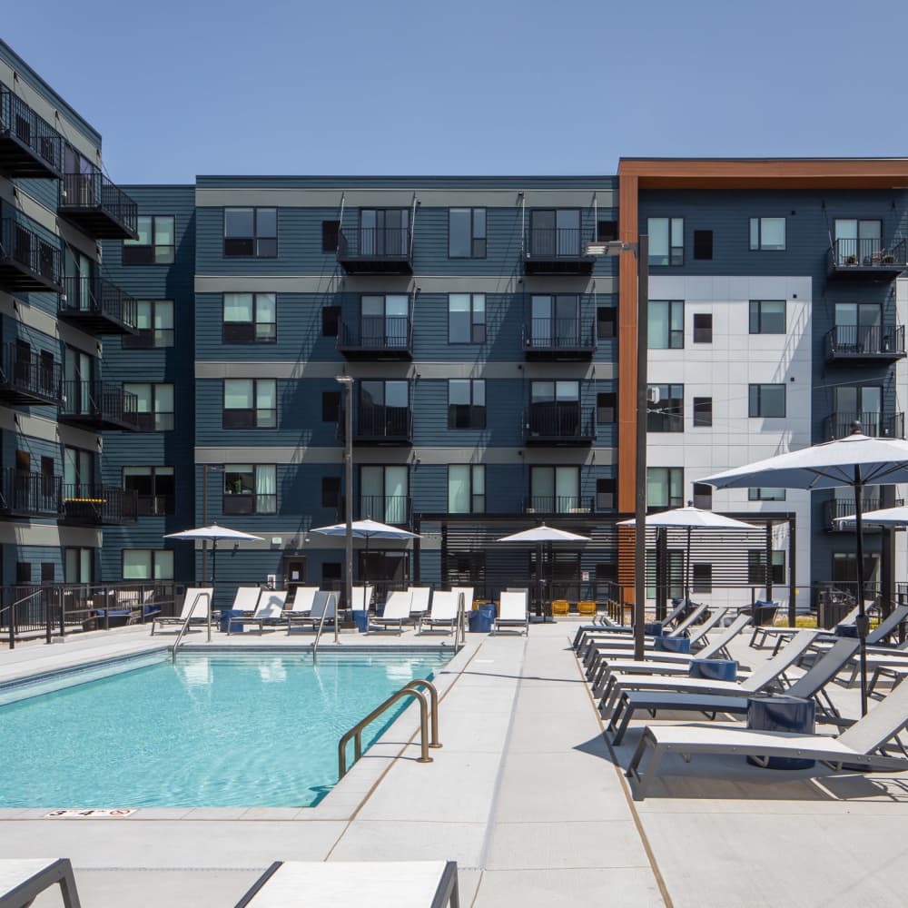 Swimming pool with sundeck at Oaks Pentagon Village in Edina, Minnesota