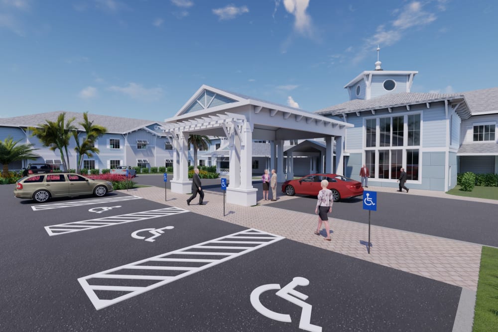 Exterior rendering of the entrance to The Meridian at Punta Gorda Isles in Punta Gorda, Florida