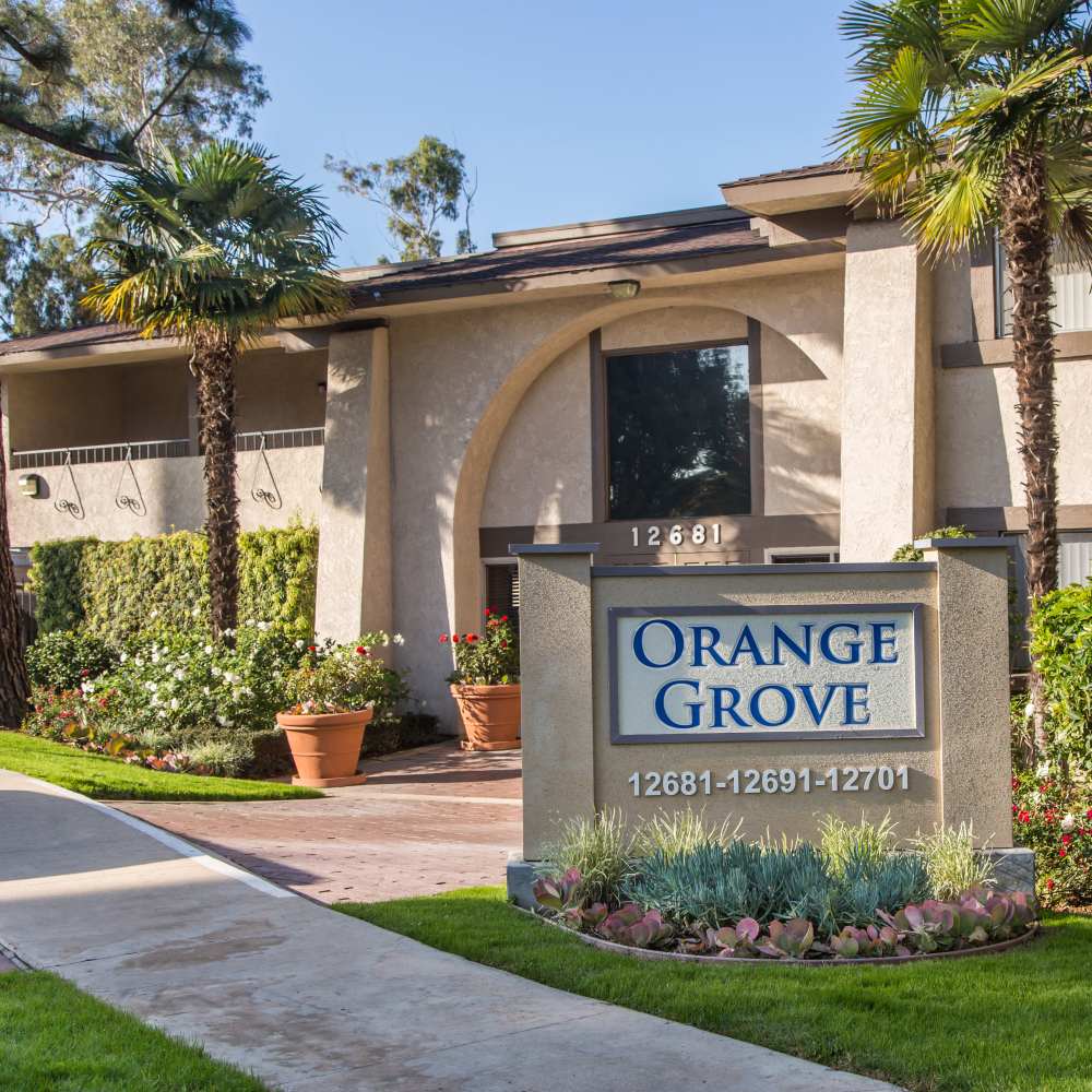 Property signage board at Orange Grove in Garden Grove, California