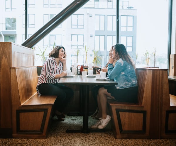 Residents dining at a restaurant near Desert View Terrace in Twentynine Palms, California