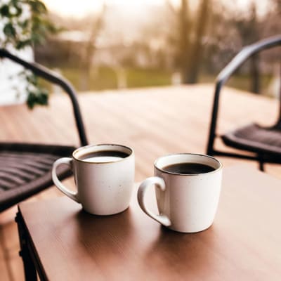 Cups of coffee on the patio at Ironwood at Happy Valley in Phoenix, Arizona