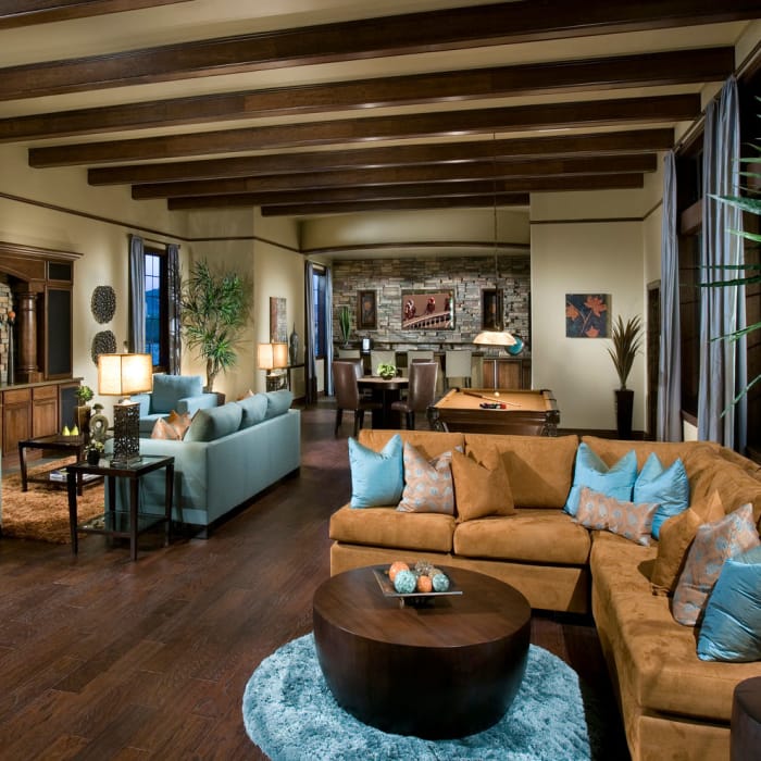 Handsome espresso hardwood flooring in the clubhouse at one of the communities owned by Management Support