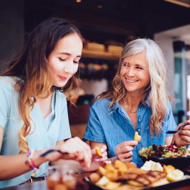 Residents over a meal at their favorite restaurant near Melody in Las Vegas, Nevada