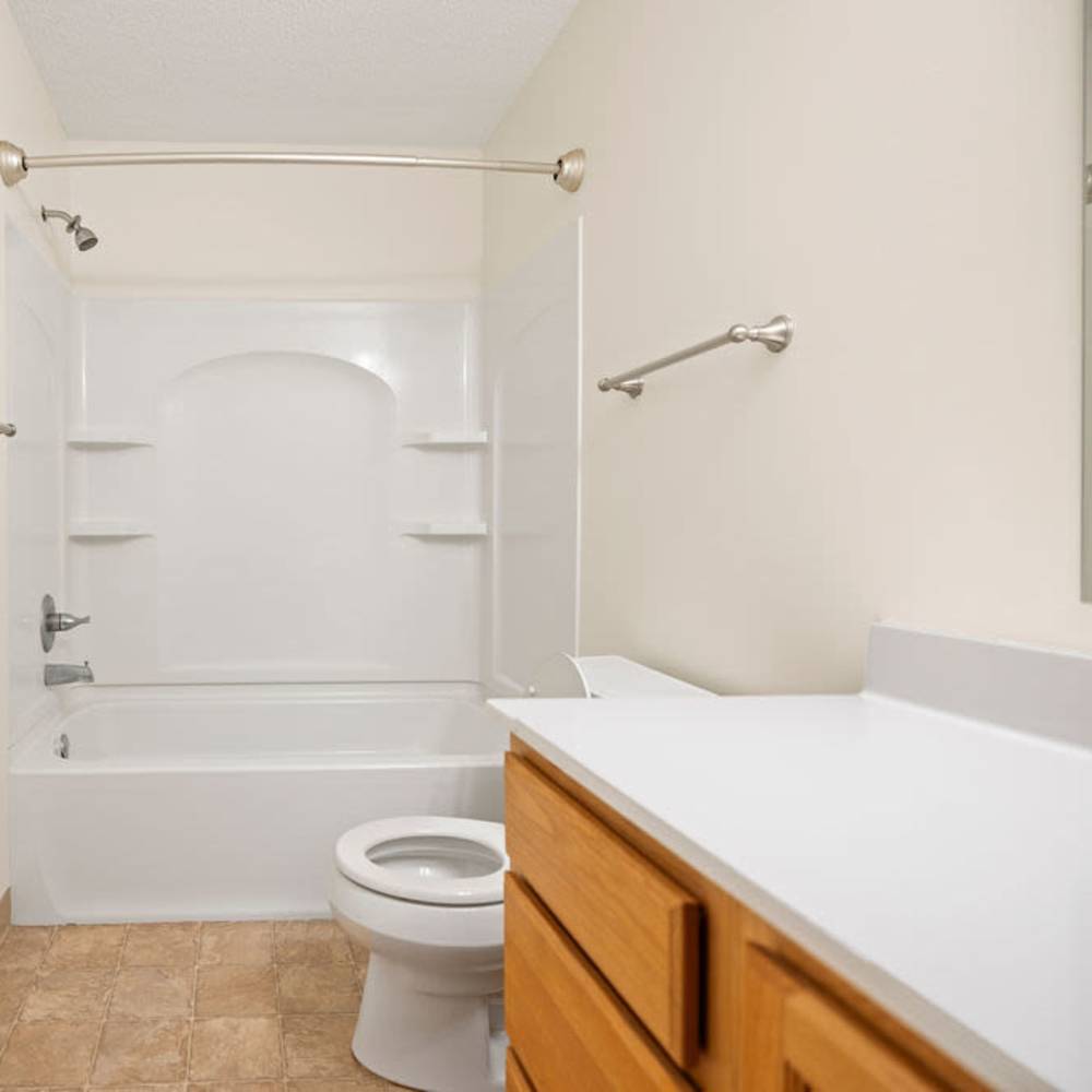 Bathroom vanity and shower at Solace on Lake Minnetonka in Spring Park, Minnesota