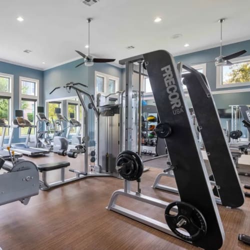 Inside the fitness center at 33Hundred in Austin, Texas