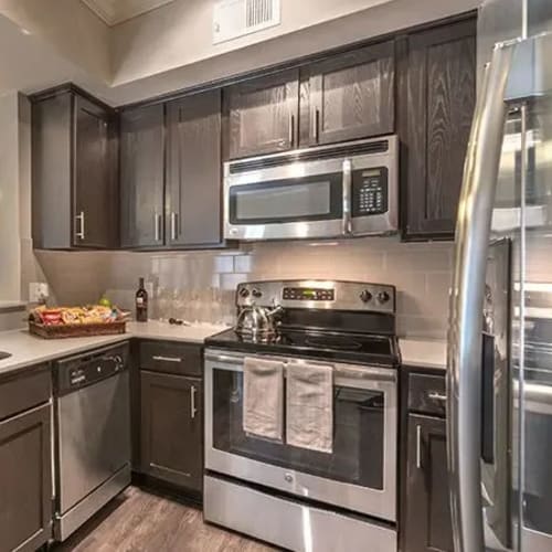 Stainless-steel appliances in a kitchen at Reserve at Stonebridge Ranch in McKinney, Texas