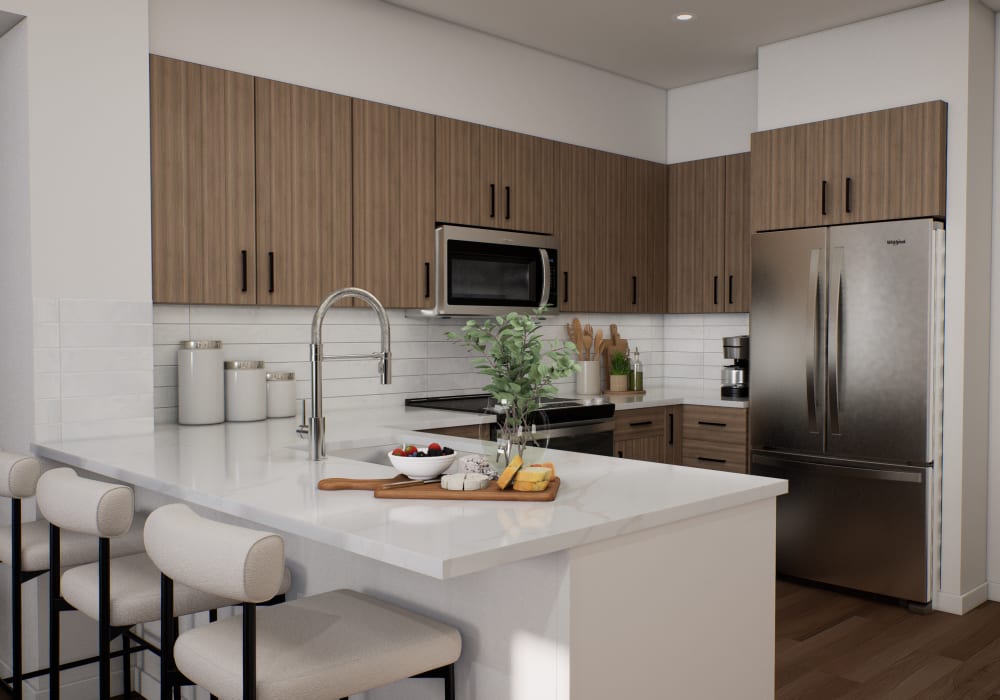 Virtually staged Eat-in luxury kitchen at The Colton in Redwood City, California