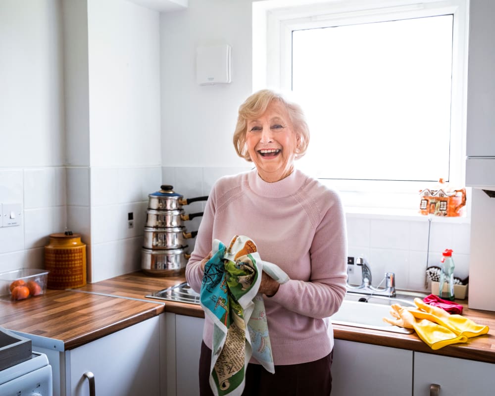 Resident in her kitchen at Arlington Place of Pocahontas in Pocahontas, Iowa.