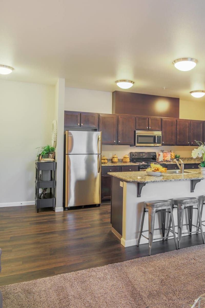 cozy kitchen and dining space at Keizer Station Apartments in Keizer, Oregon