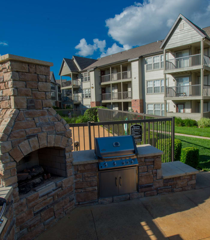 Outdoor fireplace at Villas of Waterford Apartments in Wichita, Kansas